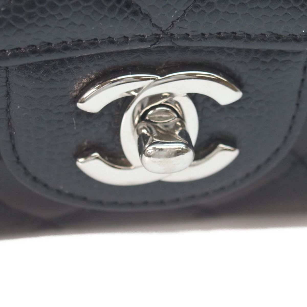 Chanel Black Caviar Silver Double Flap Bag Quilted 25 — view 6