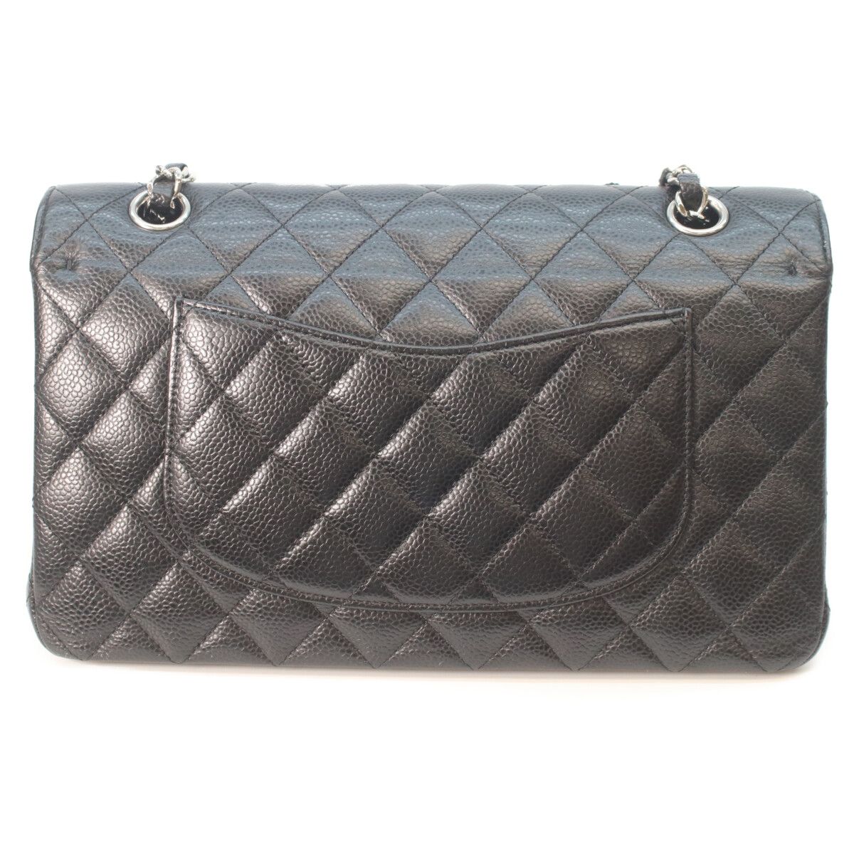 Chanel Black Caviar Silver Double Flap Bag Quilted 25 — view 3