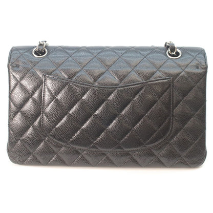 Chanel Black Caviar Silver Double Flap Bag Quilted 25 — view 3