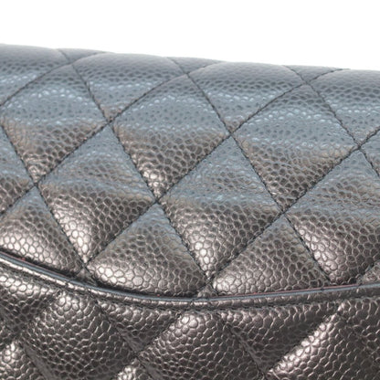 Chanel Black Caviar Silver Double Flap Bag Quilted 25 — view 8