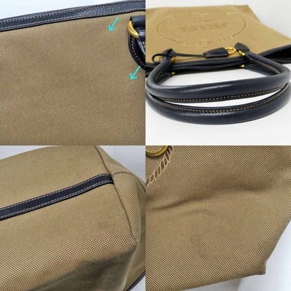 Prada Logo Jacquard Tote Bag Beige Navy Shoulder Canvas Leather — view 7