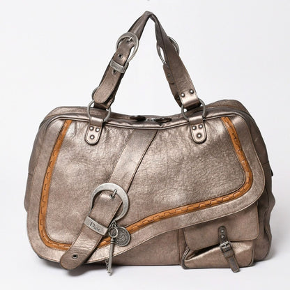 Dior Gaucho Saddle Handbag Galliano Era Leather Western Style Metallic Brown