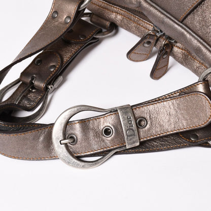 Dior Gaucho Saddle Handbag Galliano Era Leather Western Style Metallic Brown — view 8