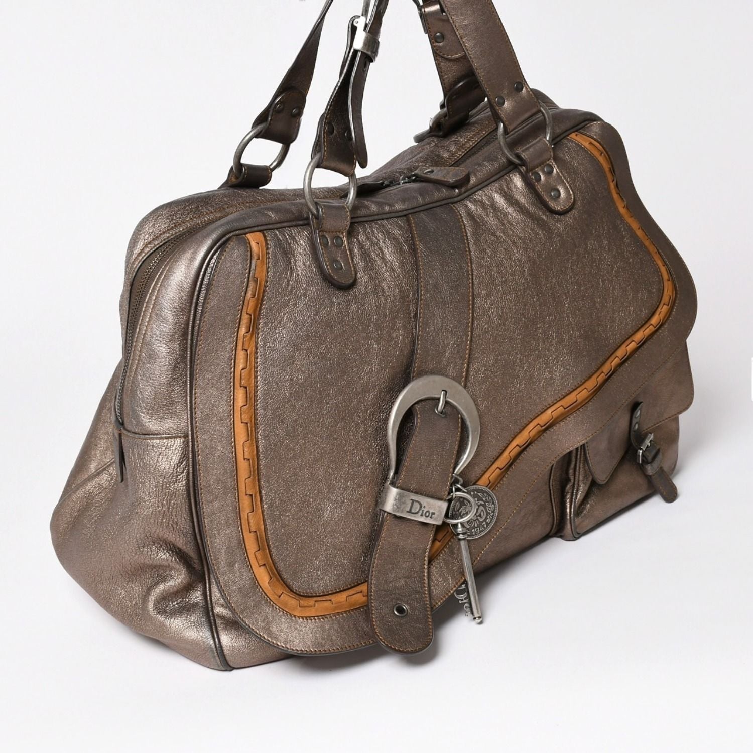 Dior Gaucho Saddle Handbag Galliano Era Leather Western Style Metallic Brown — view 3