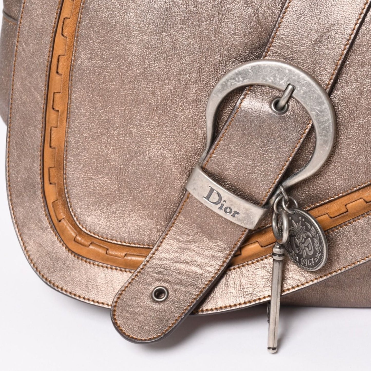 Dior Gaucho Saddle Handbag Galliano Era Leather Western Style Metallic Brown — view 5