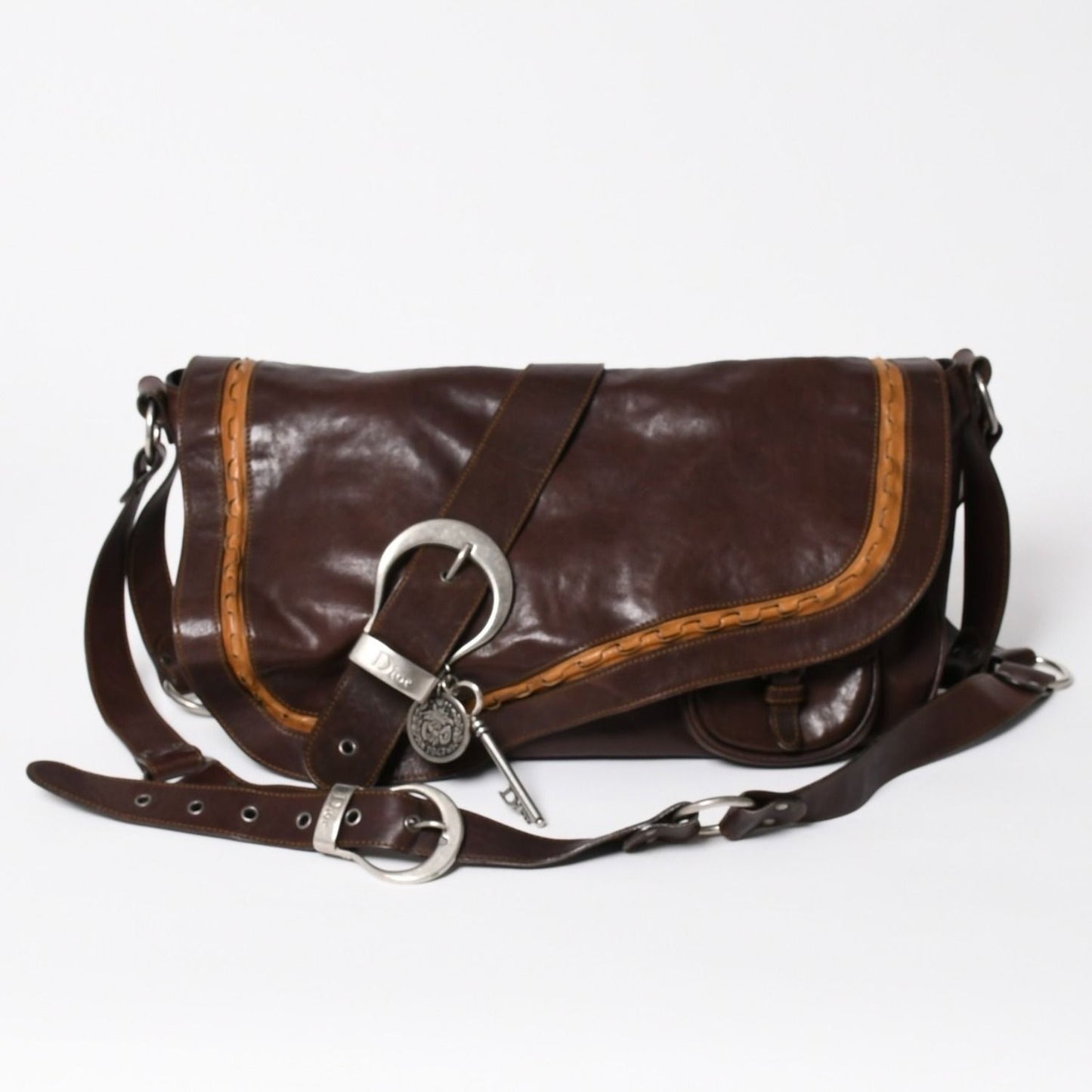 Dior Gaucho Saddle Shoulder Bag Galliano Era Leather Western Style Dark Brown
