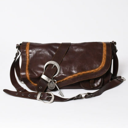 Dior Gaucho Saddle Shoulder Bag Galliano Era Leather Western Style Dark Brown