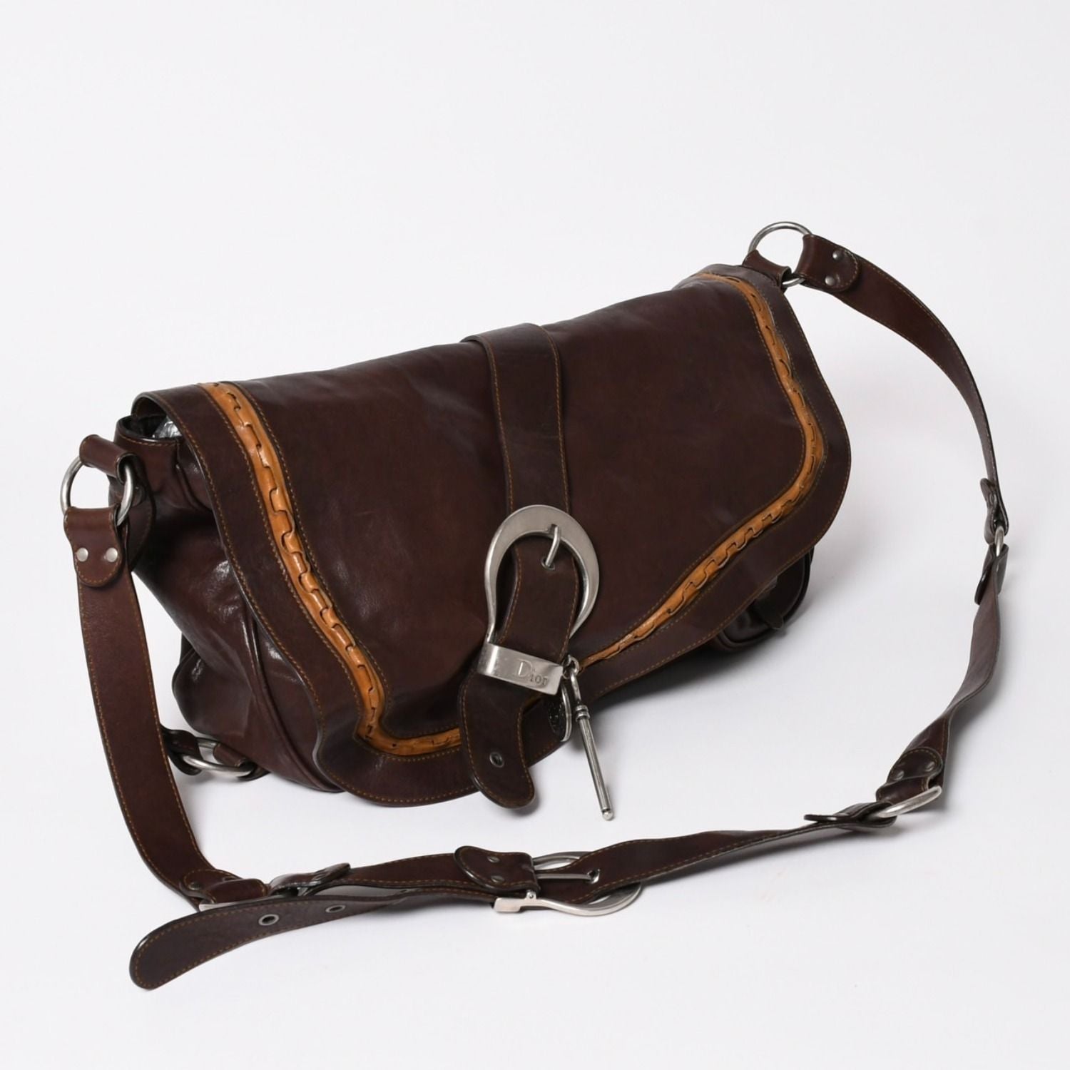 Dior Gaucho Saddle Shoulder Bag Galliano Era Leather Western Style Dark Brown — view 3