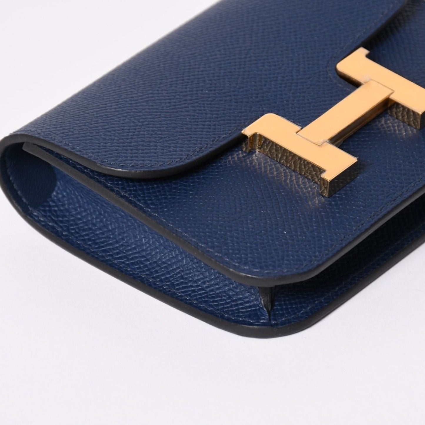 Hermes Constance Slim Bifold Wallet Veau Epsom Navy Pouch Gold — view 6