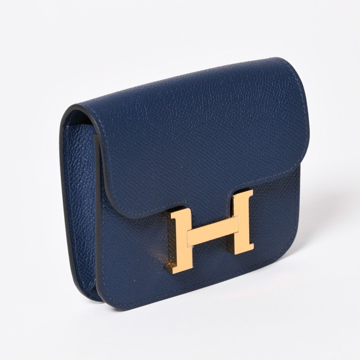 Hermes Constance Slim Bifold Wallet Veau Epsom Navy Pouch Gold — view 4