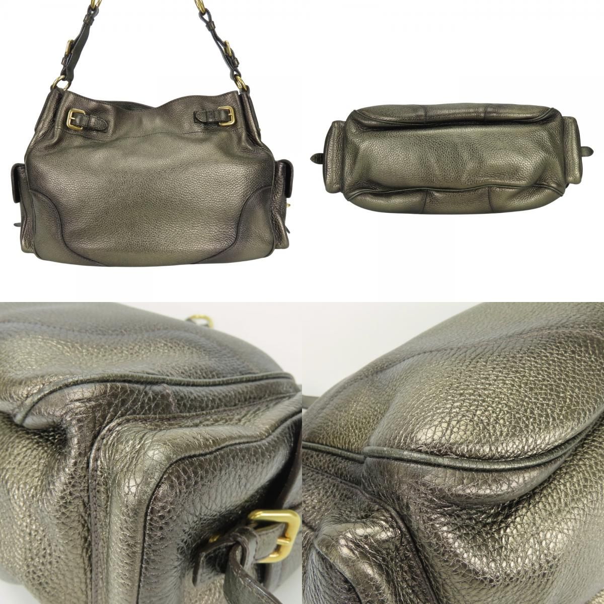 Prada Shoulder Bag Leather Blanc Gold Brown Daily — view 2