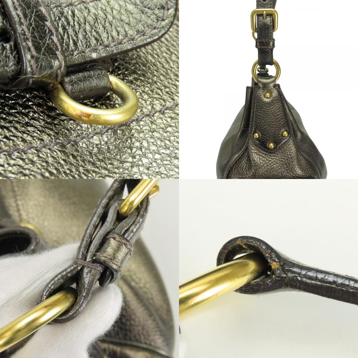 Prada Shoulder Bag Leather Blanc Gold Brown Daily — view 4