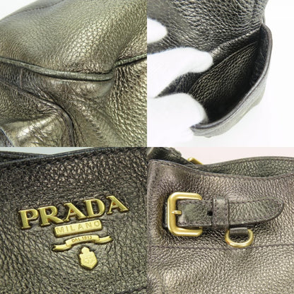 Prada Shoulder Bag Leather Blanc Gold Brown Daily — view 3