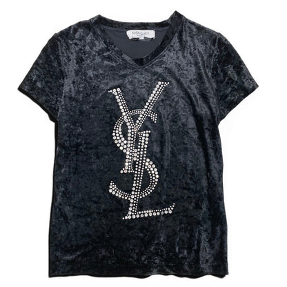 Saint Laurent Rhinestone Cassandra T-Shirt Velour M Black — view 2