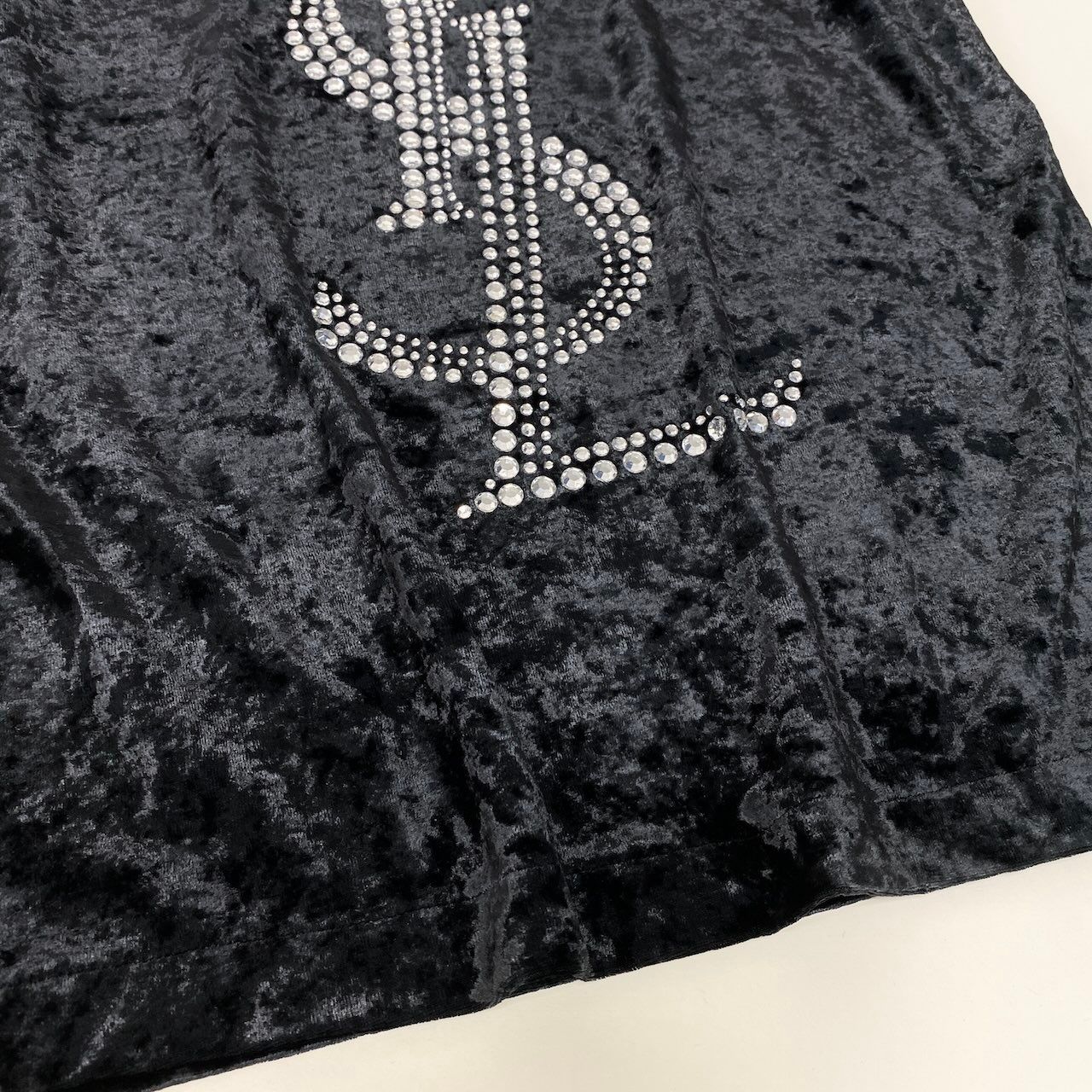 Saint Laurent Rhinestone Cassandra T-Shirt Velour M Black — view 5