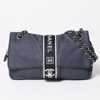 Chanel Sports Line Mesh Chain Shoulder Bag Fabric CC Logo CC Turnlock Navy