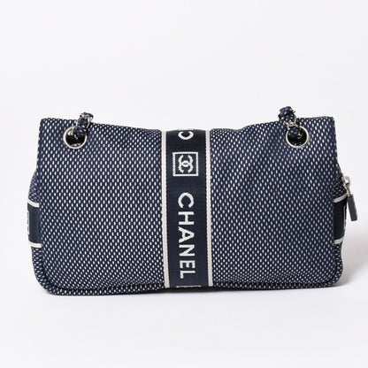 Chanel Sports Line Mesh Chain Shoulder Bag Fabric CC Logo CC Turnlock Navy — view 2