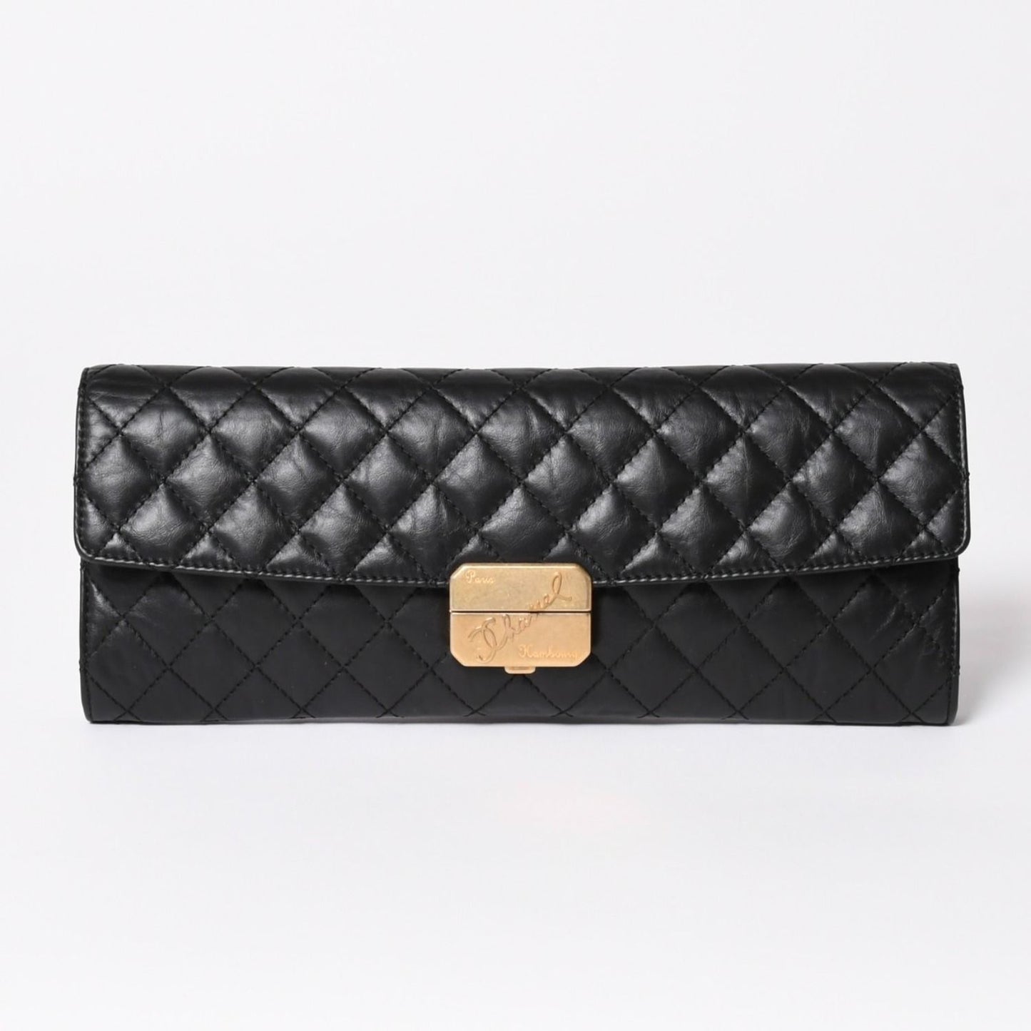 Chanel Metiers D'art Collection Clutch CC Logo Aged Calfskin Black