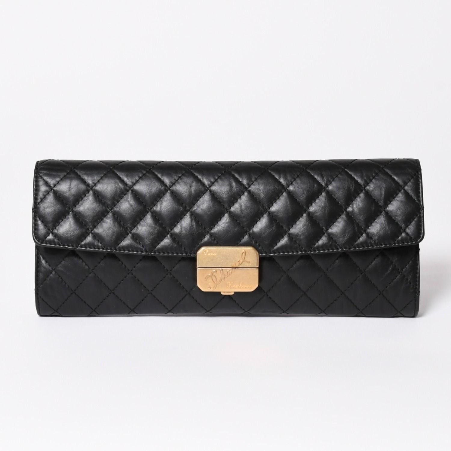 Chanel Metiers D'art Collection Clutch CC Logo Aged Calfskin Black