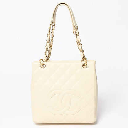 Chanel Petit Timeless Tote Bag Quilted Caviar Leather Light Beige CC Logo