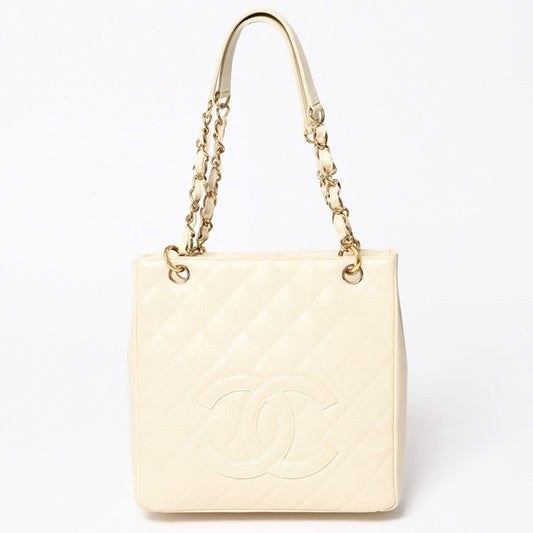 Chanel Petit Timeless Tote Bag Quilted Caviar Leather Light Beige CC Logo
