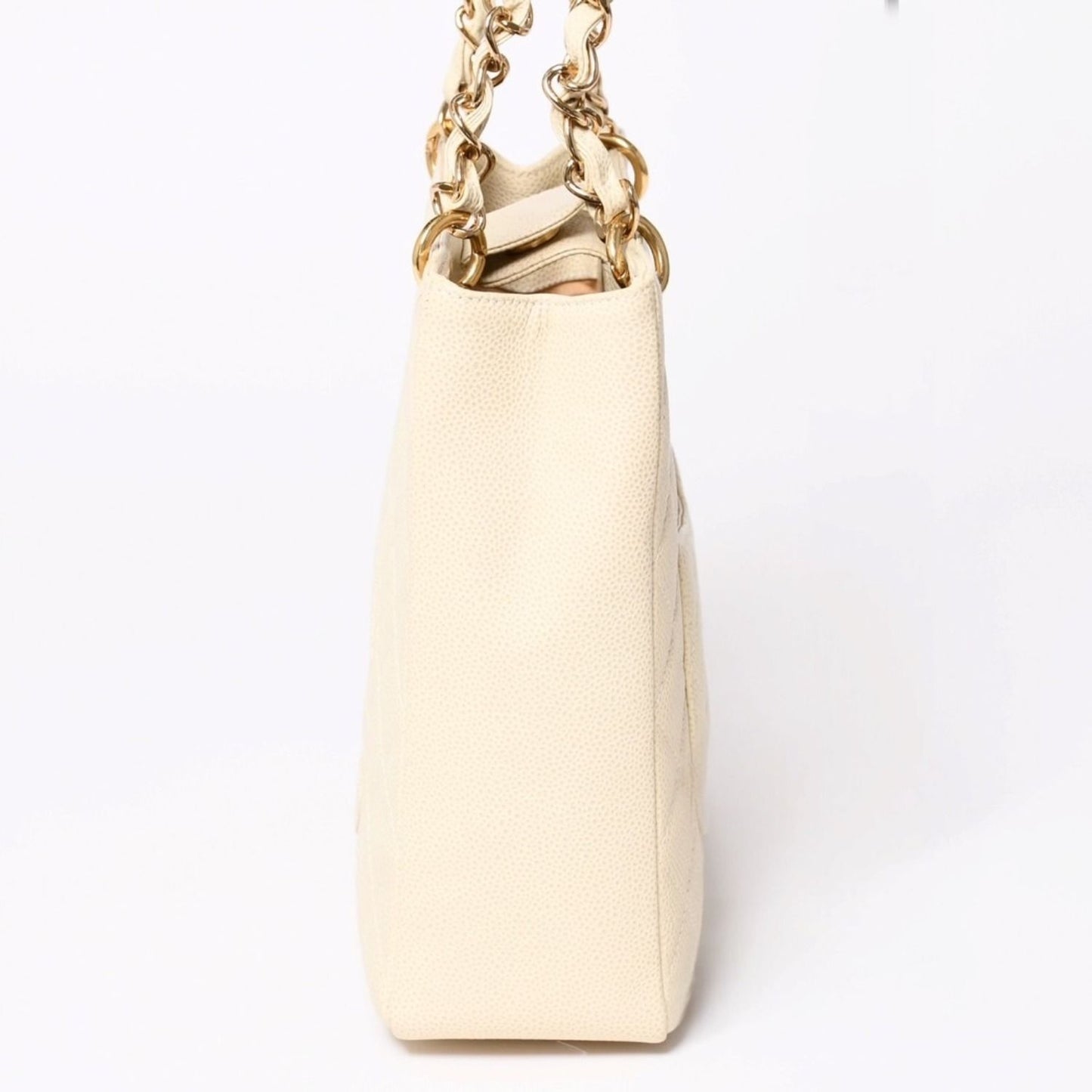 Chanel Petit Timeless Tote Bag Quilted Caviar Leather Light Beige CC Logo — view 4