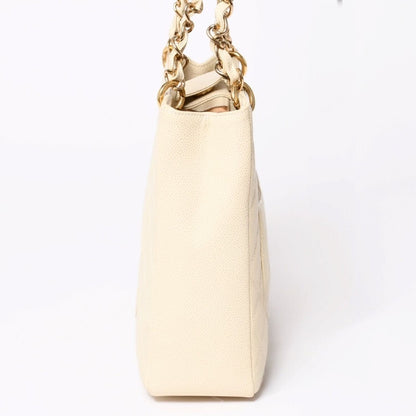 Chanel Petit Timeless Tote Bag Quilted Caviar Leather Light Beige CC Logo — view 4