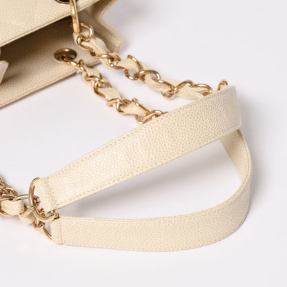 Chanel Petit Timeless Tote Bag Quilted Caviar Leather Light Beige CC Logo — view 6