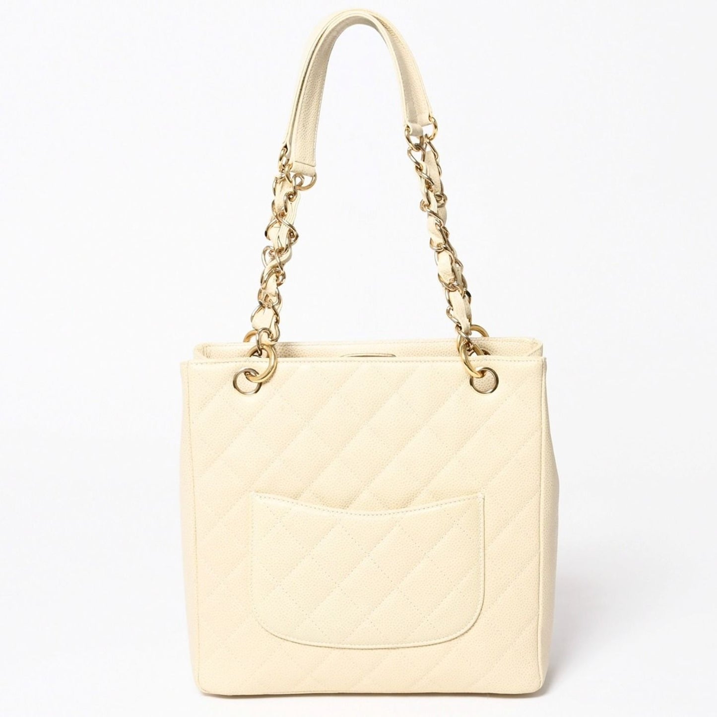 Chanel Petit Timeless Tote Bag Quilted Caviar Leather Light Beige CC Logo — view 2