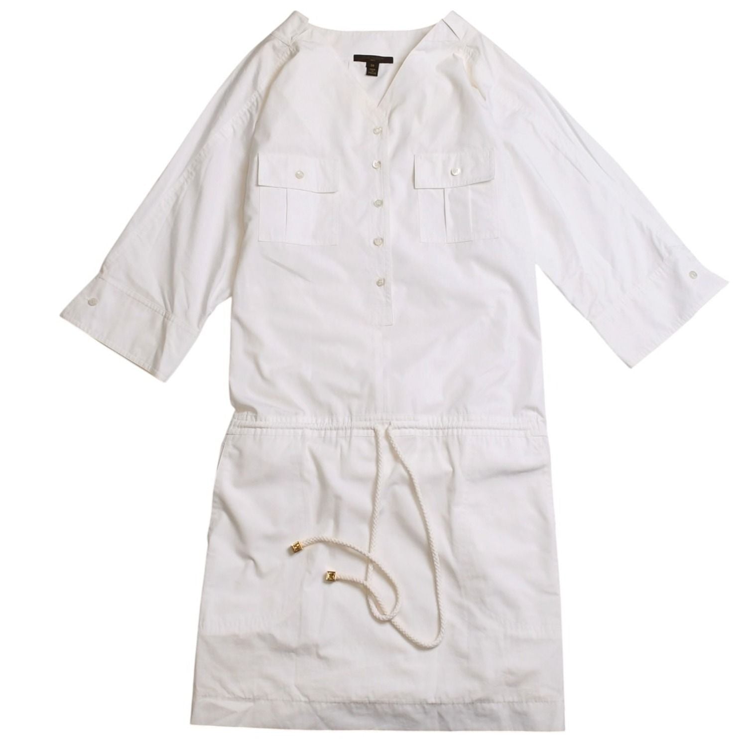 Louis Vuitton Mid Length Dress White Gold Cotton