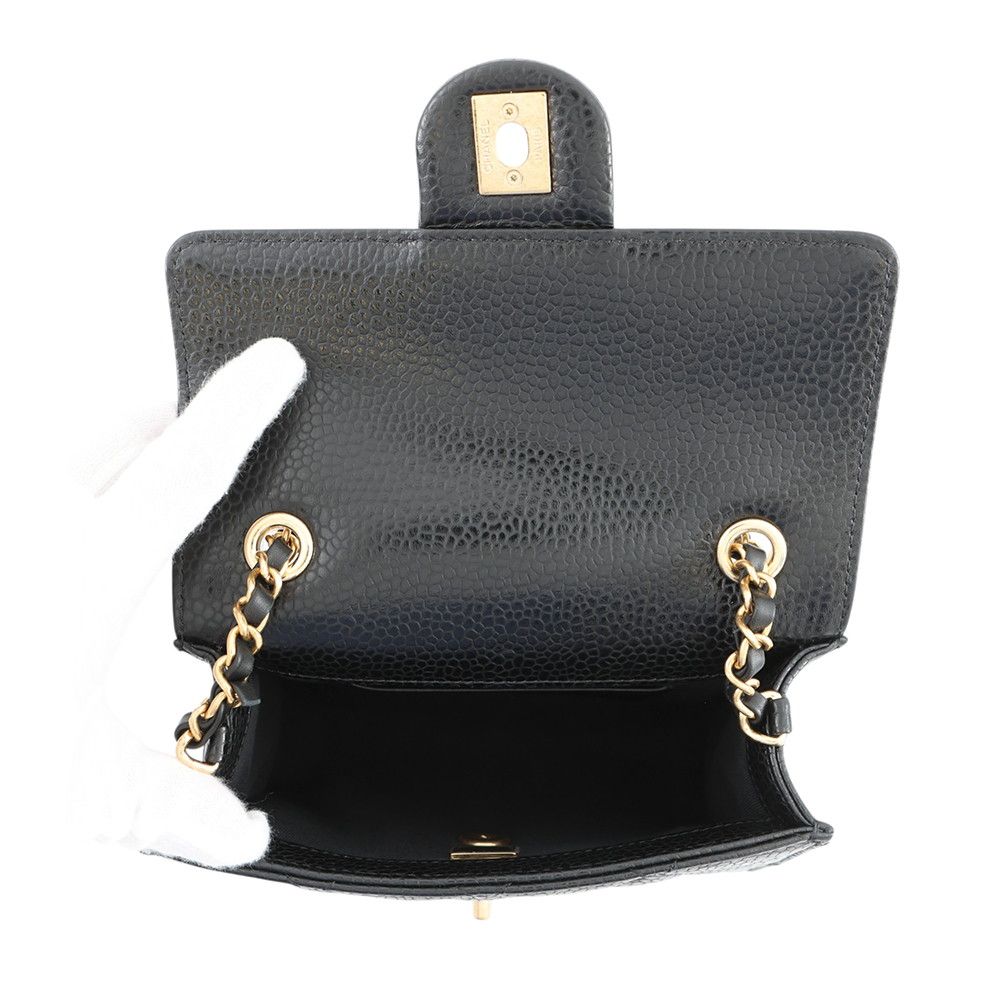Chanel Chain Shoulder Bag Quilted CC Logo Caviar Leather Black — view 5