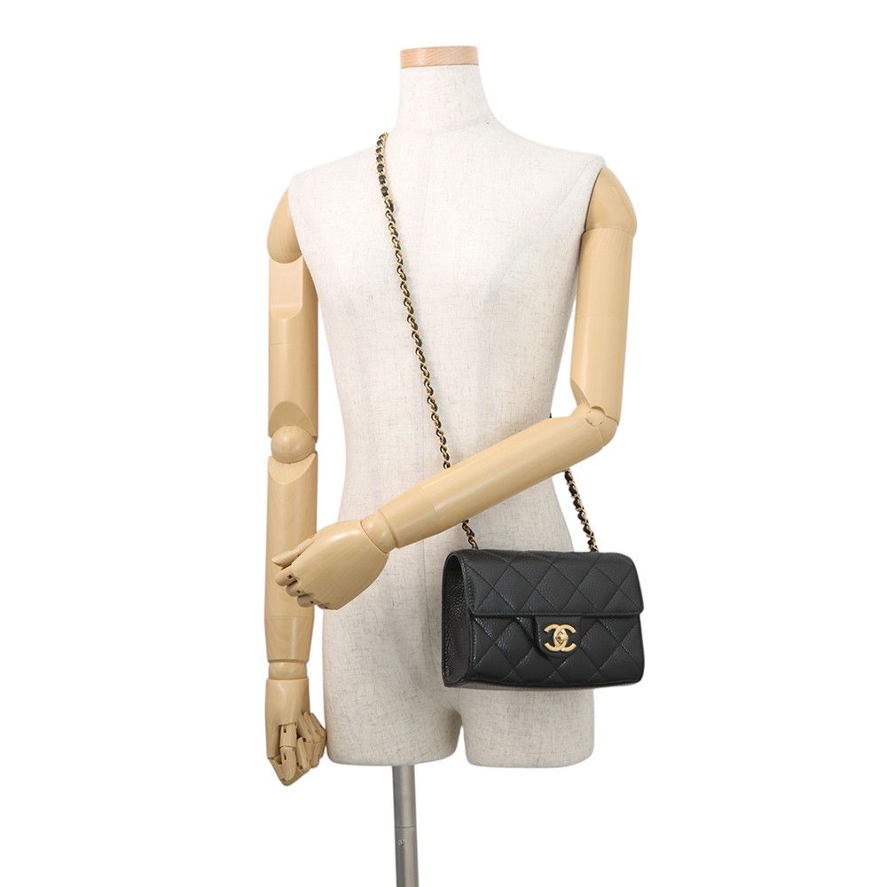 Chanel Chain Shoulder Bag Quilted CC Logo Caviar Leather Black — view 4
