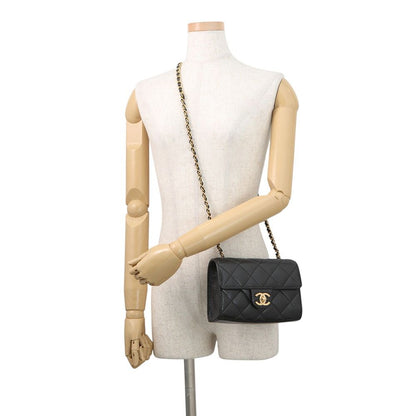 Chanel Chain Shoulder Bag Quilted CC Logo Caviar Leather Black — view 4