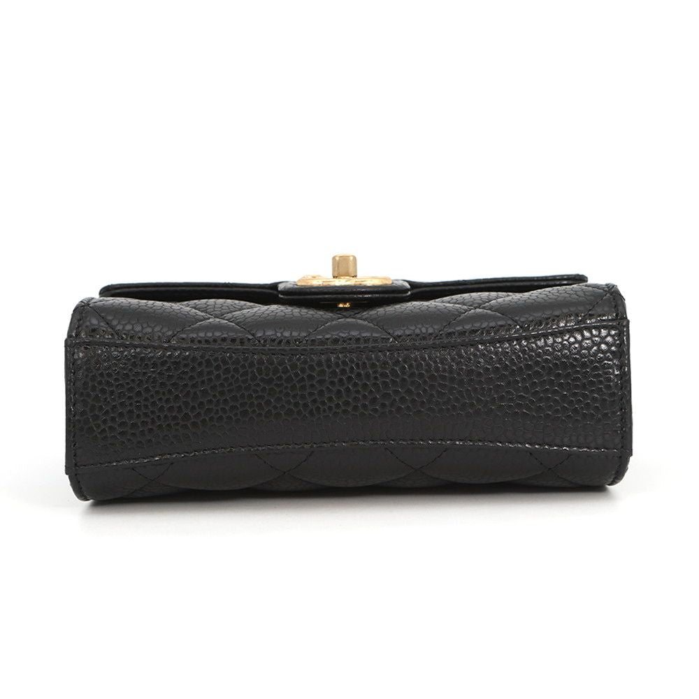 Chanel Chain Shoulder Bag Quilted CC Logo Caviar Leather Black — view 3