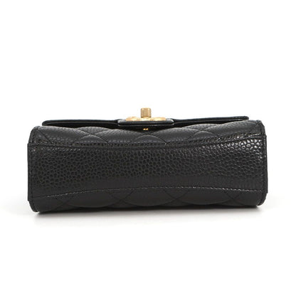 Chanel Chain Shoulder Bag Quilted CC Logo Caviar Leather Black — view 3