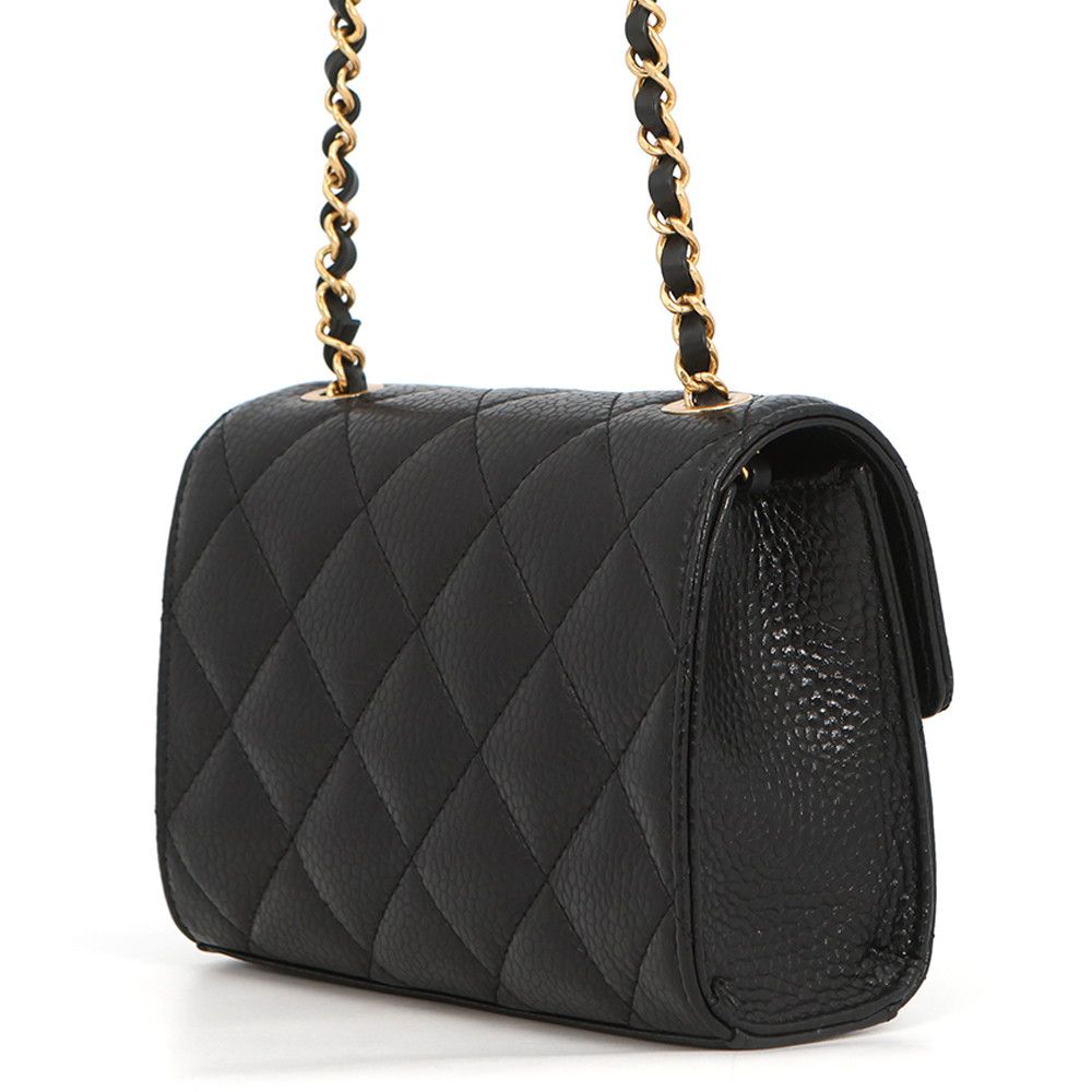 Chanel Chain Shoulder Bag Quilted CC Logo Caviar Leather Black — view 2