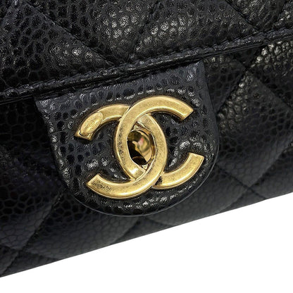 Chanel Chain Shoulder Bag Quilted CC Logo Caviar Leather Black — view 8