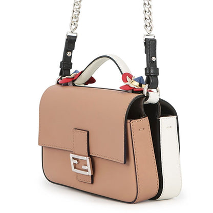 Fendi Shoulder Bag Double Micro Flower Baguette Leather Black White — view 2