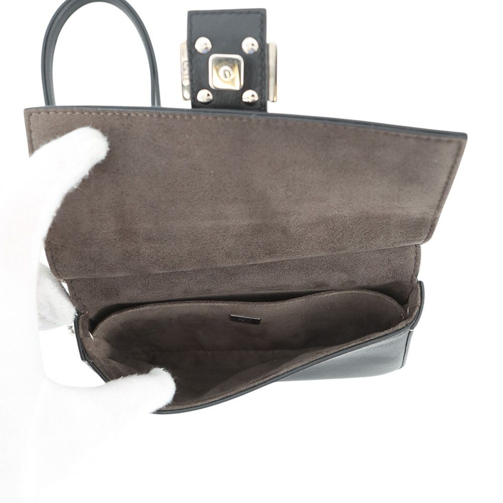 Fendi Shoulder Bag Double Micro Flower Baguette Leather Black White — view 6