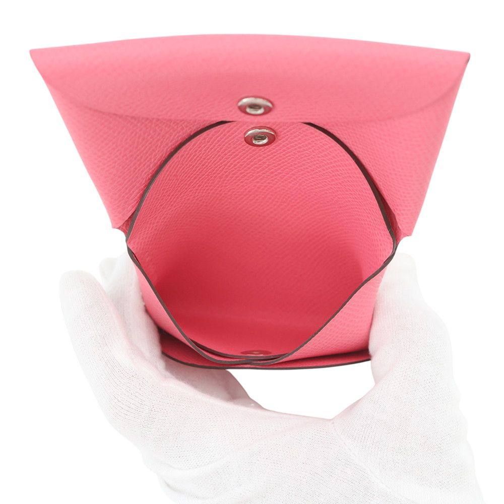 Hermes Coin Case Calvi Duo Rose Azalea Silver Epsom — view 5