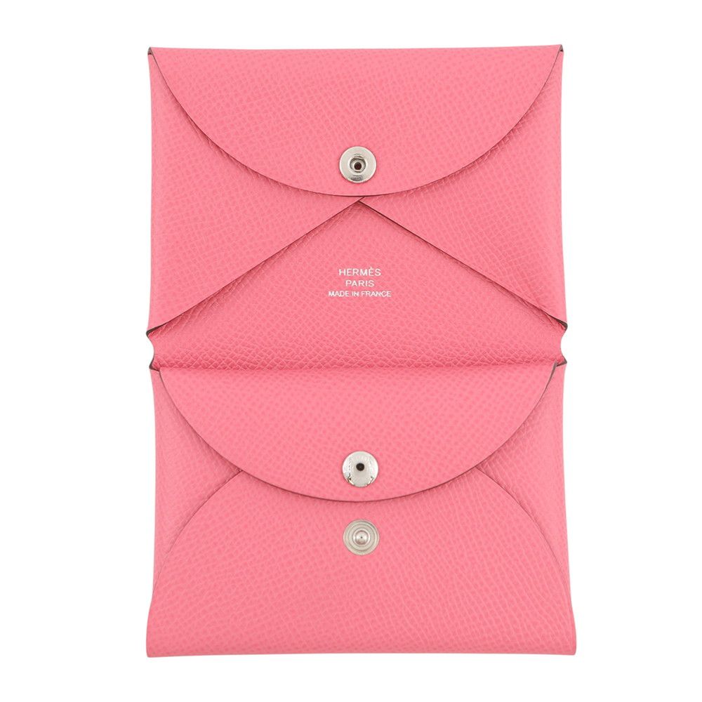 Hermes Coin Case Calvi Duo Rose Azalea Silver Epsom — view 4