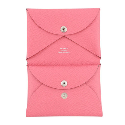 Hermes Coin Case Calvi Duo Rose Azalea Silver Epsom — view 4