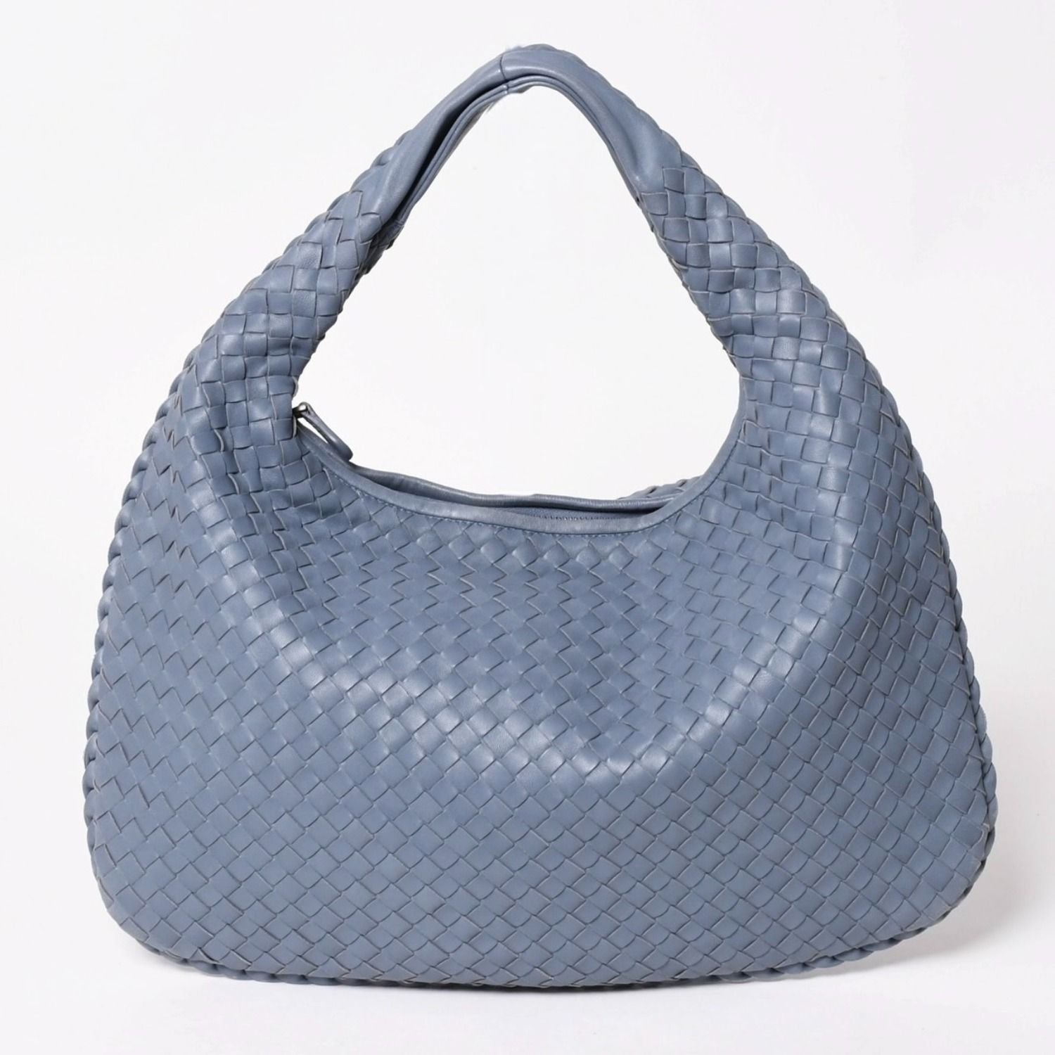Bottega Veneta Intrecciato Hobo Handbag Blue Gray Black Metal Lambskin