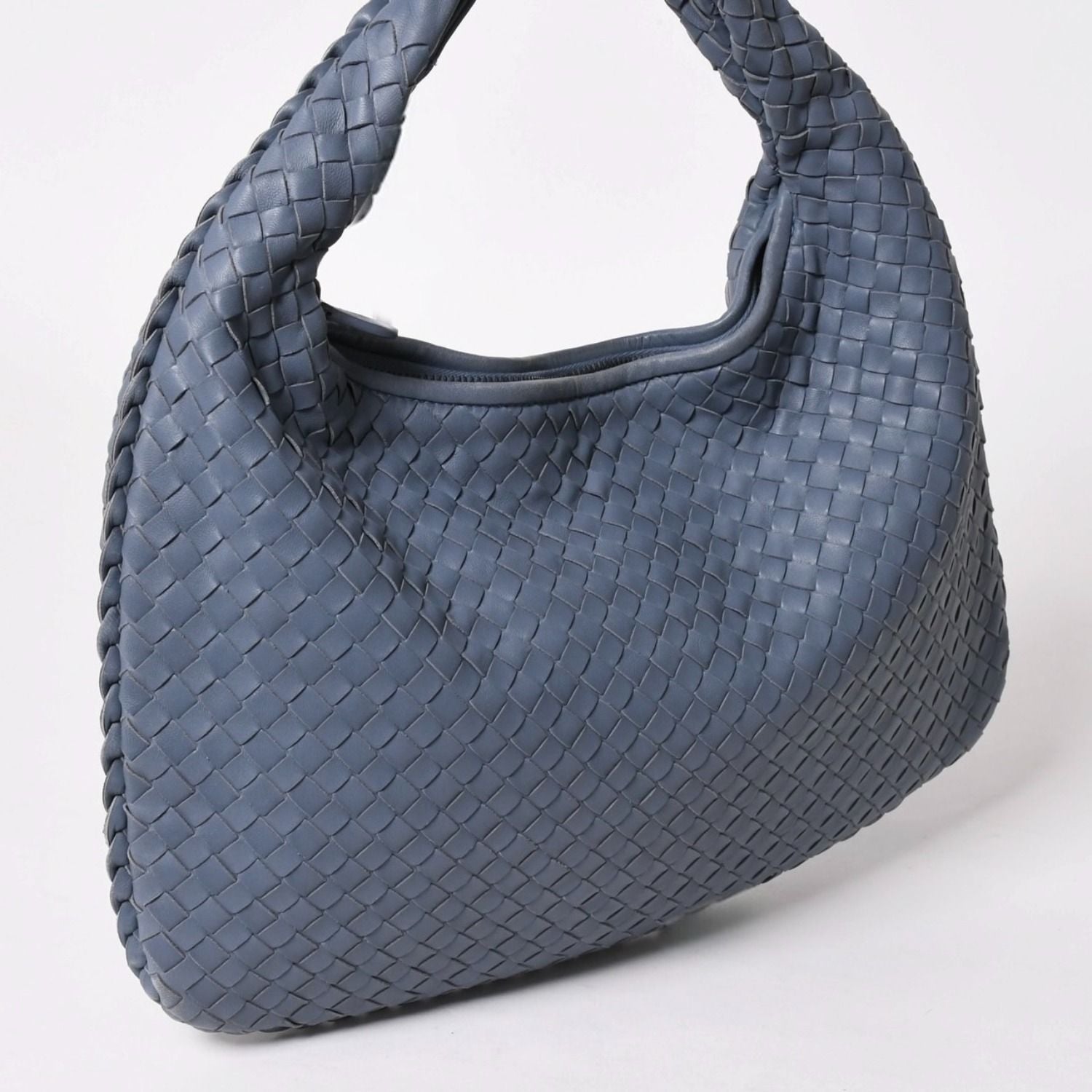 Bottega Veneta Intrecciato Hobo Handbag Blue Gray Black Metal Lambskin — view 3