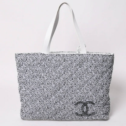 Chanel Cruise Collection Pile Beach Terry Cloth CC Logo White Gray Tote Bag — view 2