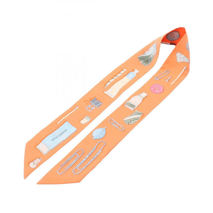 Hermes Scarf Twill In The Pocket Ribbon Orange Silk — view 2