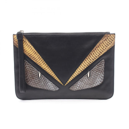 Fendi Clutch Bugs Eye Monster Brown Lambskin Exotic Leather