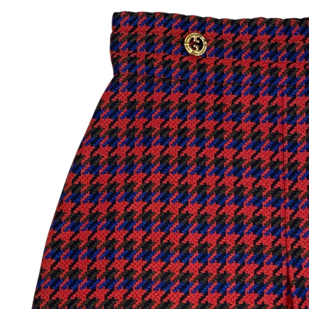Gucci Houndstooth Mini Skirt Double Logo Button Wool Red Feminine Classic — view 3