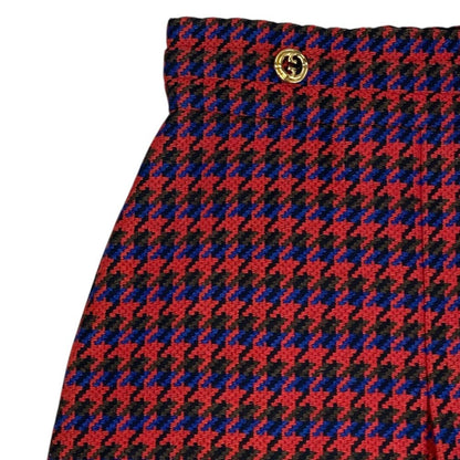 Gucci Houndstooth Mini Skirt Double Logo Button Wool Red Feminine Classic — view 3