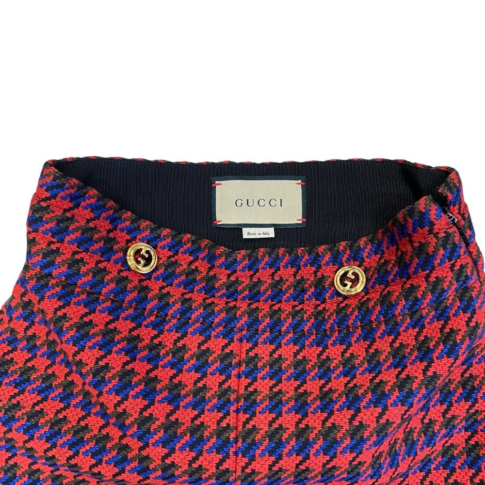 Gucci Houndstooth Mini Skirt Double Logo Button Wool Red Feminine Classic — view 8